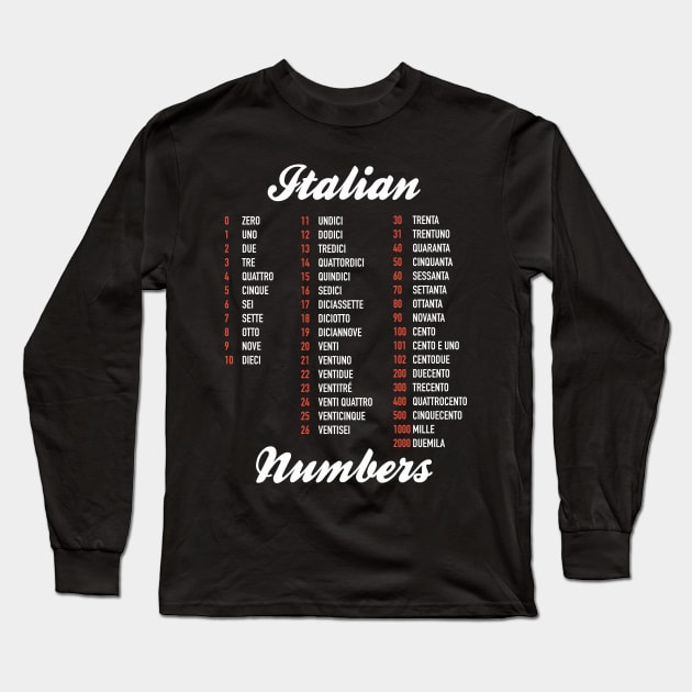 Italian Numbers - Italian Language Cheatsheet Long Sleeve T-Shirt by Hidden Verb